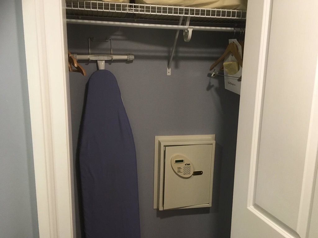 DVC Beach Club Villas | Closet Area With Hanger, Ironing Board and Extra Linens