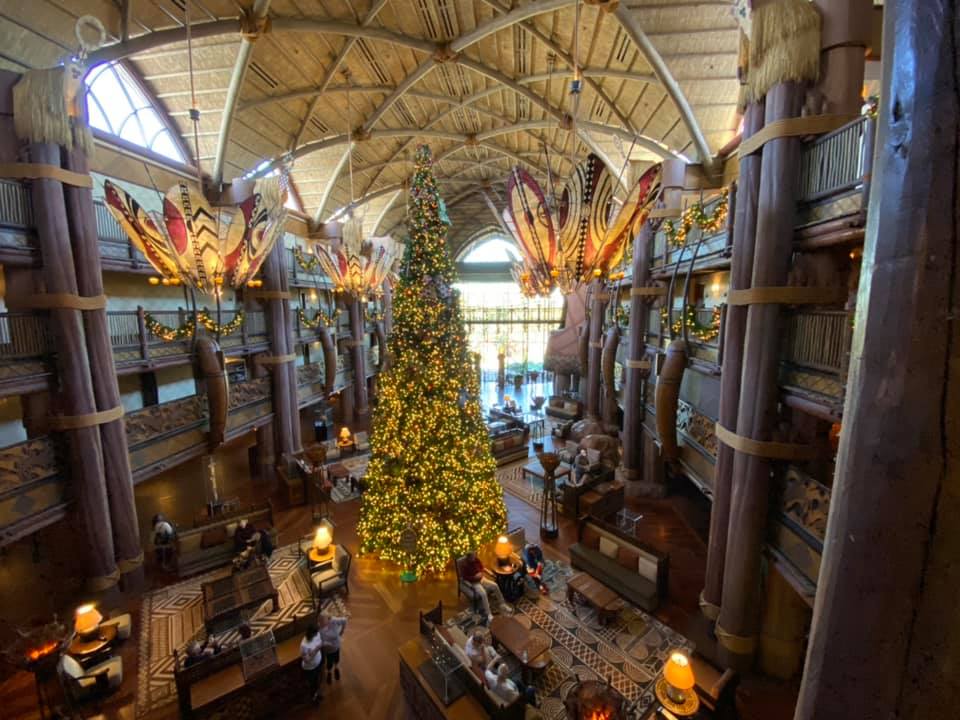 Animal Kingdom Villas | Lounge Area With a Big Christmas Tree at The Center