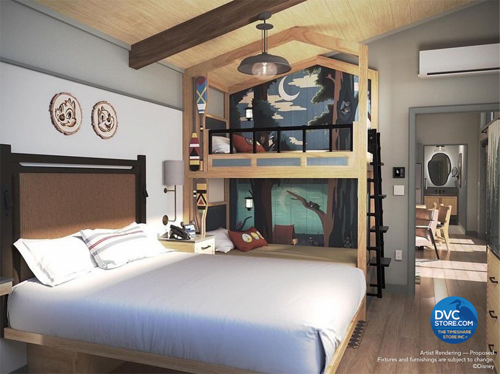 Main bedroom of the new Fort Wilderness Cabin