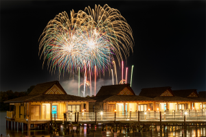 Polynesian bungalows have a front row seat to Magic Kingdom's fireworks